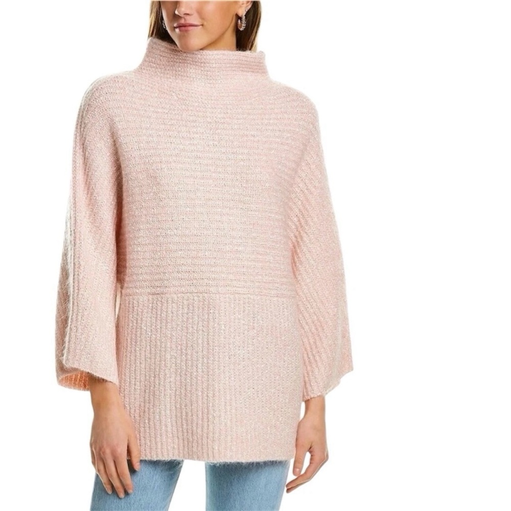 ST JOHN Women’s Sweater Half-Gauge Twisted Mohair-Blend Pink w/Metallic Size Lrg